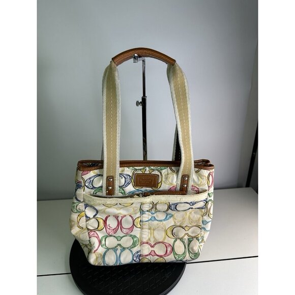 Coach Graffiti ￼Canvas Pink Blue Cream Yellow & Orange Tote/Shoulder Bag - Picture 1 of 12